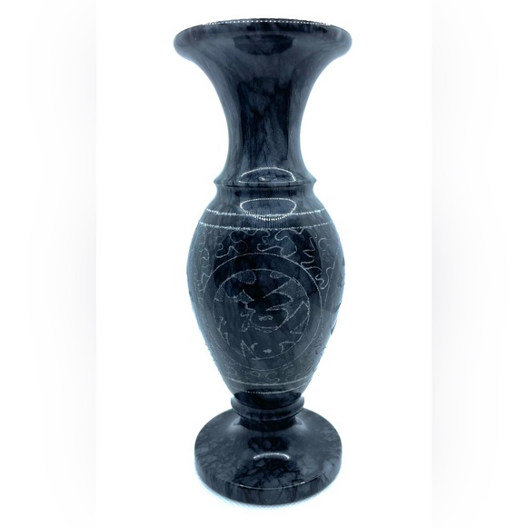 Etching Design Vase Out of Marble Stone 7.7" H - Picture 2 of 7